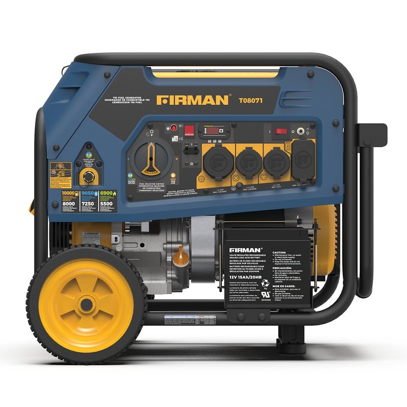 Firman HURRICANE T08071 Portable Generator, 50 A, 120/240 VAC, Gasoline, LPG, Natural Gas, 8 gal Tank