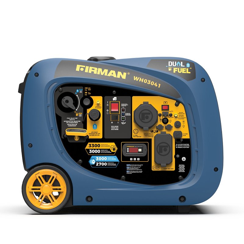 Firman WH03041 Portable Generator, 30 A, 120 VAC, Gasoline, LPG, 1.8 gal Tank, 9 hr Run Time, Recoil Start