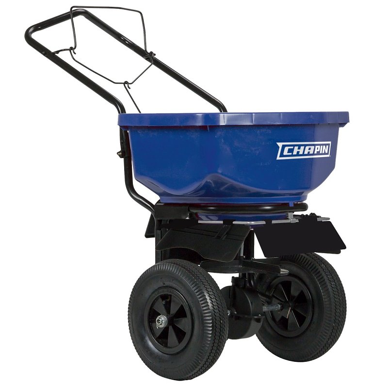 Chapin 8201A Salt Spreader, 80 lb, Steel Frame, Poly Hopper, Pneumatic Wheel