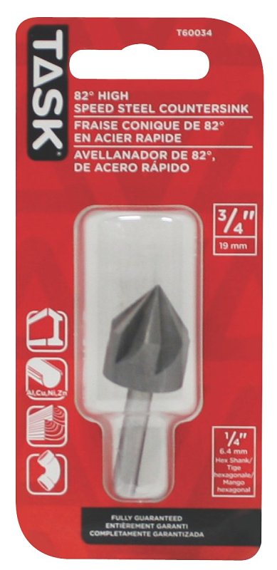 Task T60034 Drill Bit, 3/4 in Dia, Countersink, 5-Flute, 1/4 in Dia Shank