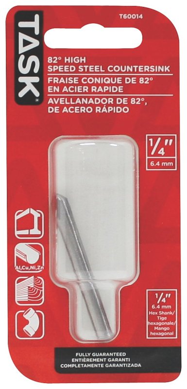 Task T60014 Drill Bit, 1/4 in Dia, Countersink, 5-Flute, 1/4 in Dia Shank, Hex Shank