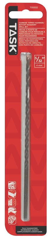 Task T55532 Drill Bit, 5/32 in Dia, Percussion, Spiral Flute