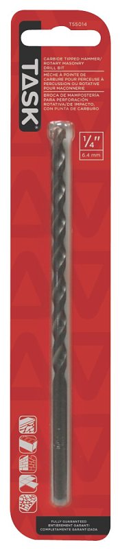 Task T55014 Drill Bit, 1/4 in Dia, Percussion, Spiral Flute