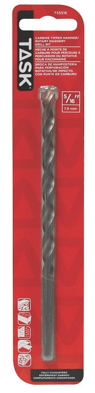 Task T55516 Drill Bit, 5/16 in Dia, Percussion, Spiral Flute