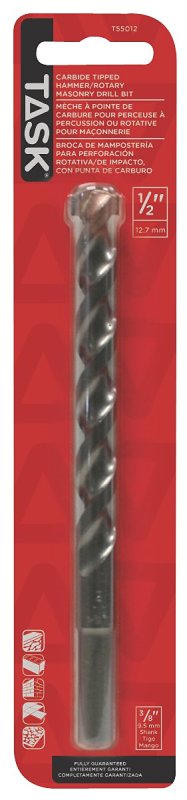 Task T55012 Drill Bit, 1/2 in Dia, Percussion, Spiral Flute, 3/8 in Dia Shank