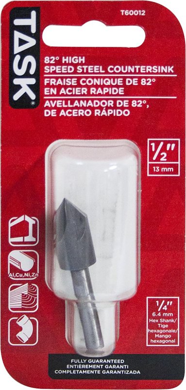 Task T60012 Drill Bit, 1/2 in Dia, Countersink, 5-Flute, 1/4 in Dia Shank