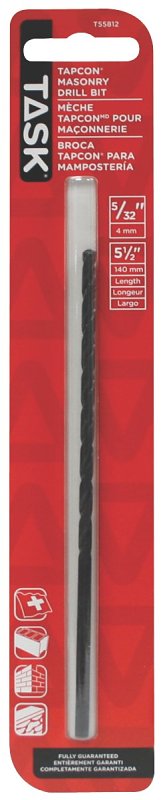 Task T55812 Rotary Drill Bit, 5/32 in Dia, 5-1/2 in OAL, Percussion, Flat Shank