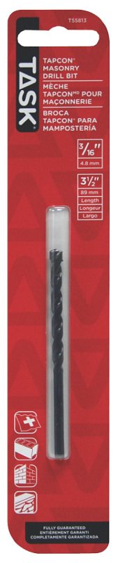 Task T55813 Drill Bit, 3/16 in Dia, 3-1/2 in OAL, Percussion, Flat Shank