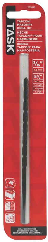 Task T55815 Drill Bit, 3/16 in Dia, 5-1/2 in OAL, Percussion, Flat Shank