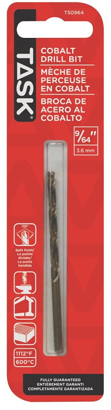Task T50964 Drill Bit, 9/64 in Dia, 1/PK
