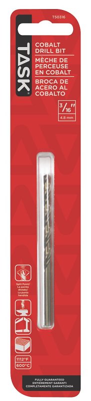 Task T50316 Drill Bit, 3/16 in Dia, 1/PK