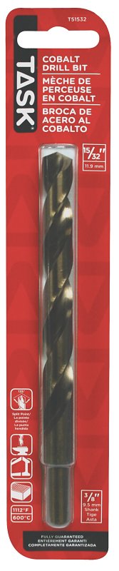 Task T51532 Drill Bit, 15/32 in Dia, 3/8 in Dia Shank, Reduced Shank, 1/PK
