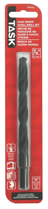 Task T40716 Drill Bit, 7/16 in Dia, 3/8 in Dia Shank, Reduced Shank, 1/PK