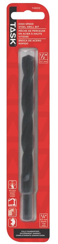 Task T40012 Drill Bit, 1/2 in Dia, 3/8 in Dia Shank, Reduced Shank, 1/PK