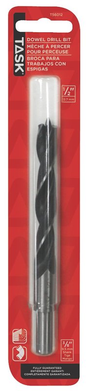 Task T56012 Dowel Drill Bit, 1/2 in Dia, Wide Flute, 3/8 in Dia Shank, Reduced Shank