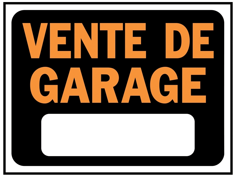Hy-Ko 3092 Sign, VENTE DE GARAGE, Orange Legend, Black Background, 8-1/2 in L x 12 in W Dimensions
