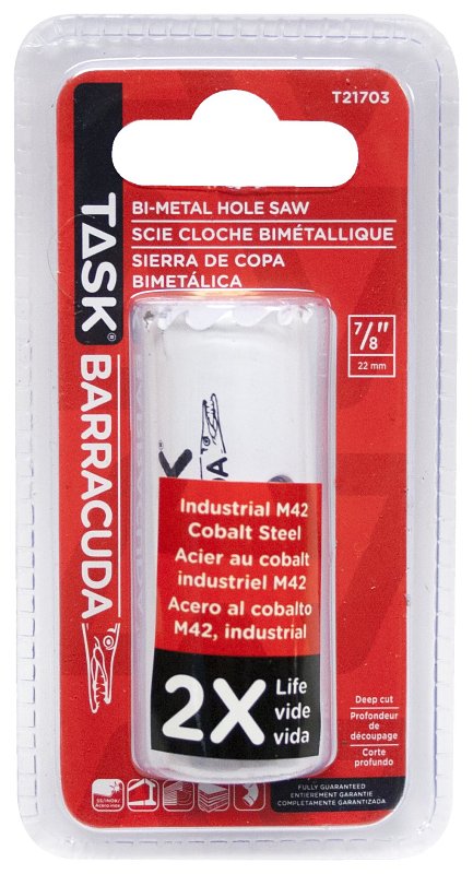 Task T21703 Hole Saw, 7/8 in Dia, 1-7/8 in D Cutting, Carbon Steel Cutting Edge