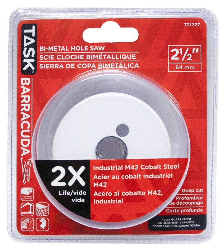 Task T21727 Hole Saw, 2-1/2 in Dia, 1-7/8 in D Cutting, Carbon Steel Cutting Edge