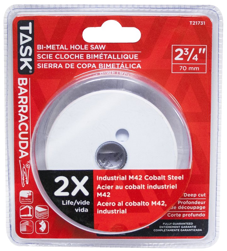 Task T21731 Hole Saw, 2-3/4 in Dia, 1-7/8 in D Cutting, Carbon Steel Cutting Edge