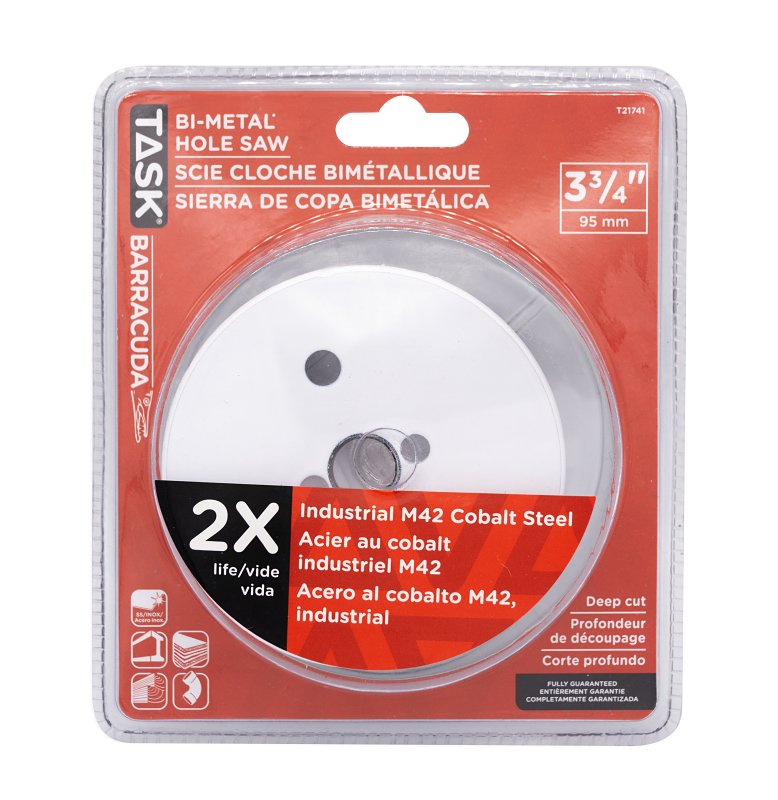 Task T21741 Hole Saw, 3-3/4 in Dia, 1-7/8 in D Cutting, Carbon Steel Cutting Edge