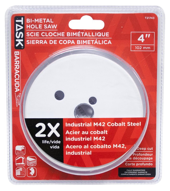 Task T21743 Hole Saw, 4 in Dia, 1-7/8 in D Cutting, Carbon Steel Cutting Edge