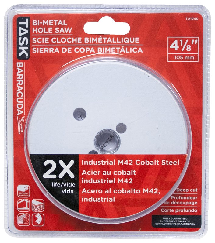 Task T21745 Hole Saw, 4-1/8 in Dia, 1-7/8 in D Cutting, Carbon Steel Cutting Edge