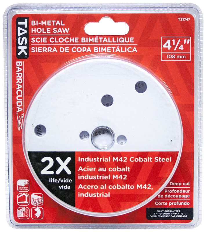 Task T21747 Hole Saw, 4-1/4 in Dia, 1-7/8 in D Cutting, Carbon Steel Cutting Edge