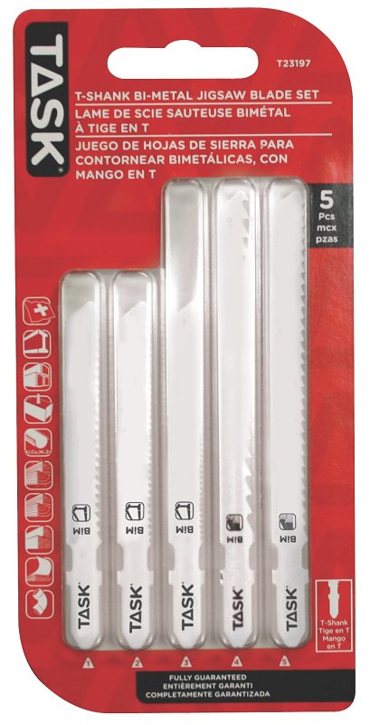 Task T23197 Jig Saw Blade Set, 5-Piece, T-Shank, Bi-Metal