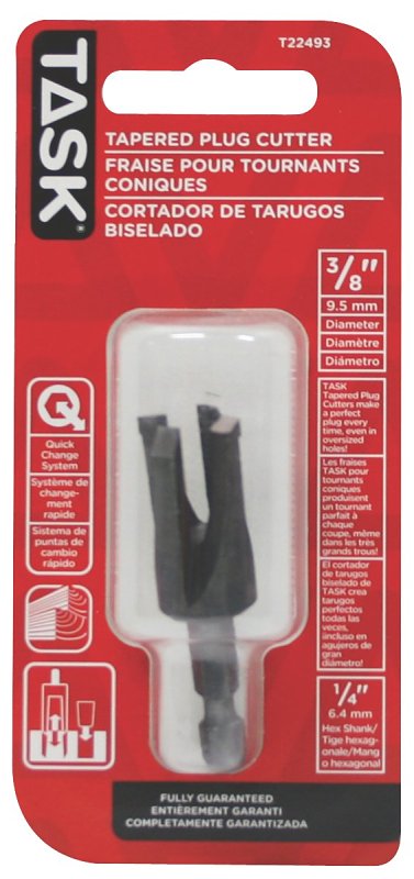 Task T22493 Plug Cutter, 3/8 in Dia Cutter, 3/8 in Dia Shank, Carbon Steel