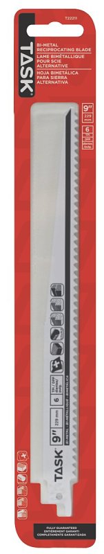 Task T22211 Reciprocating Saw Blade, Applicable Materials: Fiber, Non-Ferrous Metal, Particle Board, Plastic, 9 in L