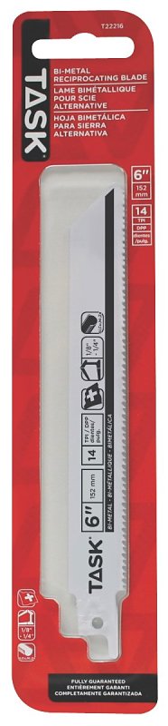 Task T22216 Reciprocating Saw Blade, Applicable Materials: Aluminum, Brass, Copper, Fiberboard, Metal, Plastic, 6 in L