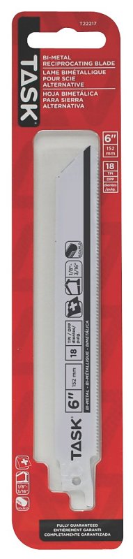 Task T22217 Reciprocating Saw Blade, Applicable Materials: Aluminum, Brass, Copper, Fiberboard, Metal, 6 in L
