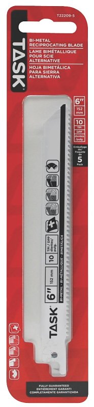 Task T22209-5 Series Reciprocating Blade, 6 in L, 10 TPI, 5/PK
