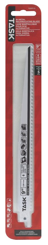 Task T22211-5 Reciprocating Saw Blade, Applicable Materials: Fiber, Non-Ferrous Metal, Particle Board, 9 in L