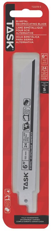 Task T22218-5 Reciprocating Saw Blade, 18 TPI, Applicable Materials: Fiber, Particle Board, Plastic