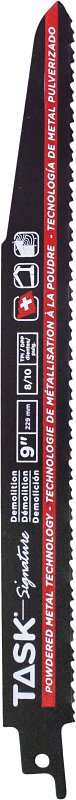 TASK Signature T24509B Series Reciprocating Saw Blade, Applicable Materials: Metal, Wood, 9 in L, 8/10 TPI