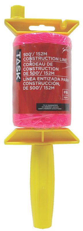 Task T27212 Construction Line Reel, 500 ft L Line, Fluorescent Pink Line