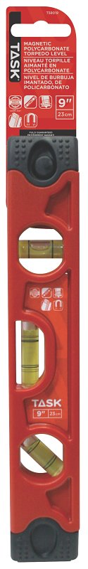 Task T58019 Torpedo Level, 0.001 in/in Accuracy, 9 in L, Magnetic, Polycarbonate