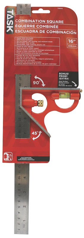 Task T58303 Head Combination Square, 16 in L Blade, SAE Graduation, Steel Blade