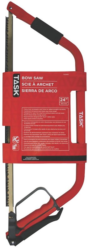 Task T22302 Bow/Hacksaw, 24 in L Blade, Steel Blade, Rubber Handle, Ergonomic, Soft Touch Grip Handle