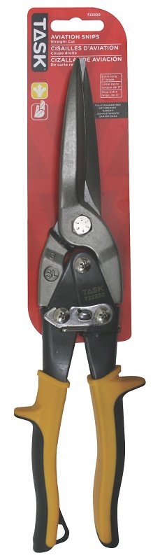 Task T22330 Aviation Snip, 12 in OAL, Straight Cut, Chrome Molybdenum Steel Blade, Soft-Touch Handle, Yellow Handle