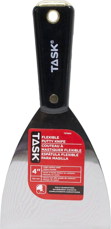 Task T37924 Flexible Putty Knife with Hammer Cap, 4 in W Blade, HCS Blade, Nylon Handle