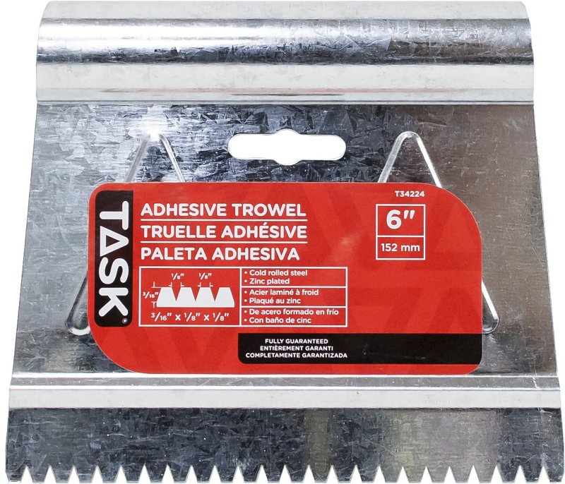 Task T34224 Adhesive Spreader, 3/16 x 1/8 x 1/8 in Notch, Steel Blade