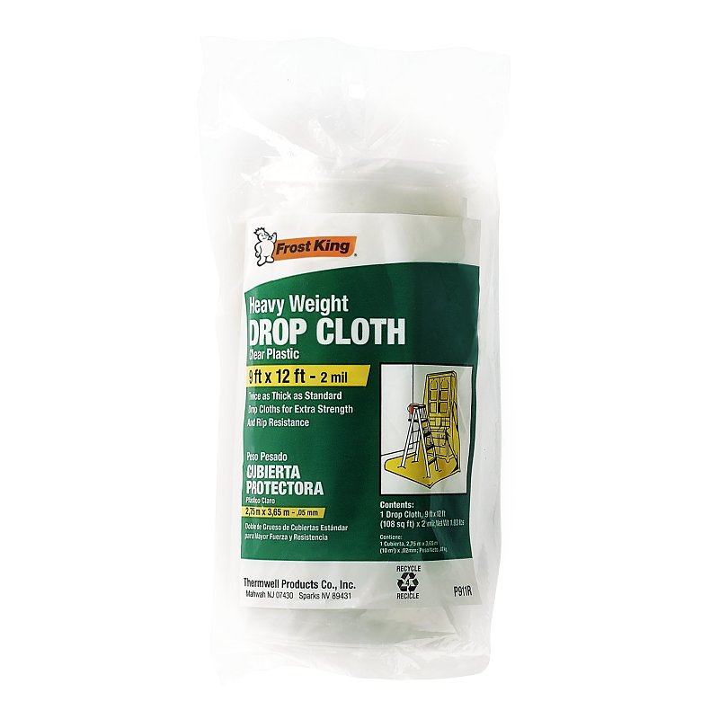 Frost King P911R Drop Cloth, 2 mil Thick, 12 ft L, 9 ft W, Plastic, Clear