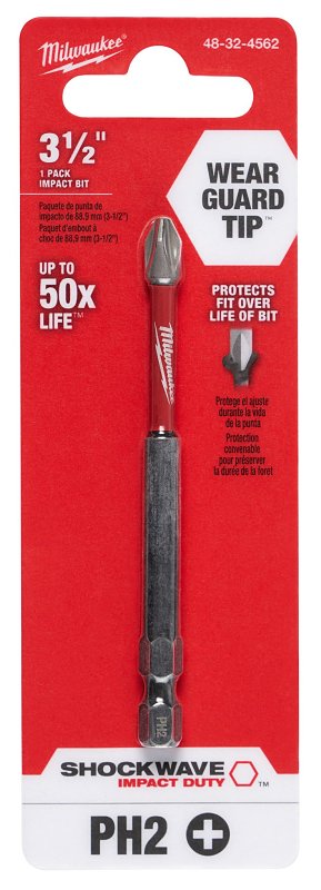 Milwaukee 48-32-4562 Power Bit, #2 Drive, Phillips Drive, 1/4 in Shank, Hex Shank, 3-1/2 in L, Proprietary Steel