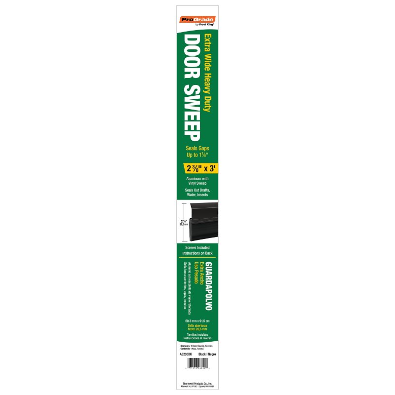 Frost King A82/36BK Door Sweep, 36 in L, 2-3/8 in W, Vinyl Flange, Aluminum Insert