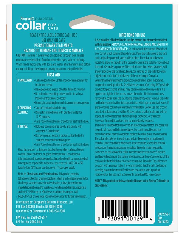 Sergeant's Guardian Pro 129 Flea and Tick Collar, >12 weeks Breed, Lasts up to: 7 months