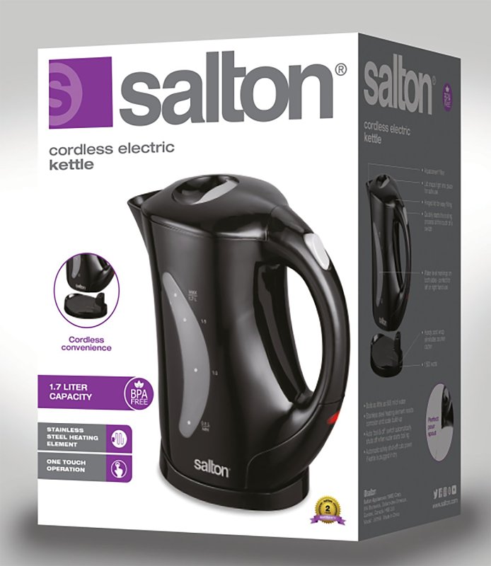 Salton JK1199 Cordless Electric Jug Kettle, 1.7 L Capacity, Plastic/Stainless Steel, Black