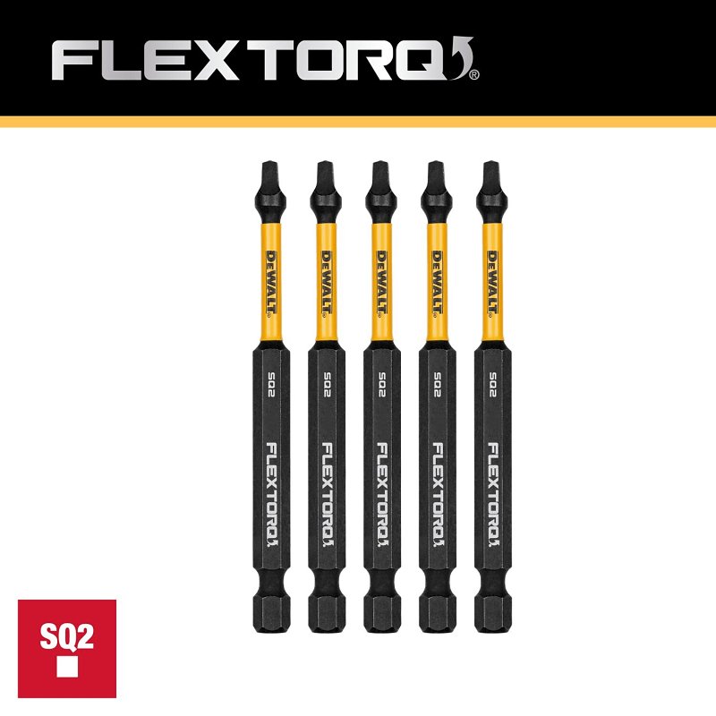 DEWALT FLEXTORQ DWAF3SQ2IR5 Impact Screwdriving Bit, #2 Drive, Square Drive, 1/4 in Shank, Hex Shank, 3-1/2 in L