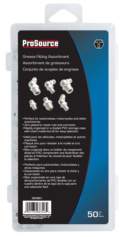 ProSource 61602 Grease Fitting Assortment, Steel, Zinc Plated